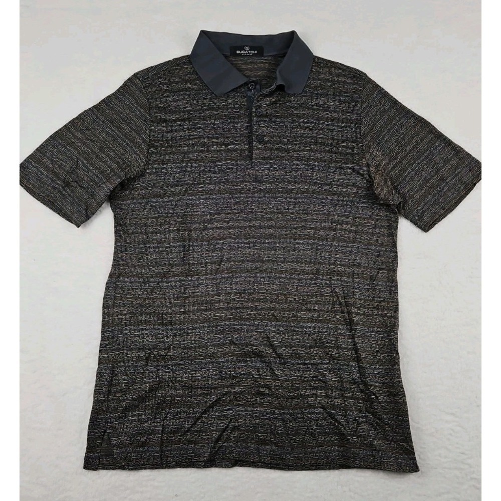 Bugatchi Uomo Men's XL Polo Shirt Geometric Pattern SS Collared 100% Cotton